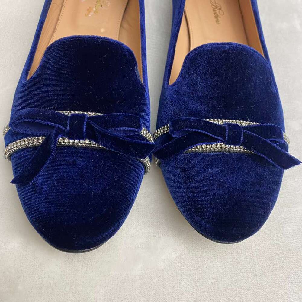 Brooks Brothers Women's  Navy Blue Velvet Rhinestone Loafers Made in Italy Sz 9 - Picture 3 of 7